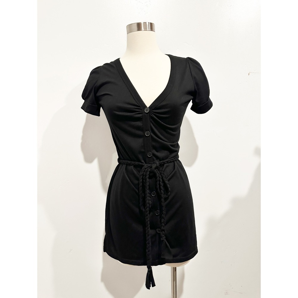 Allison Brittney Y2K Black Button Down Braided Tie Top Size Small